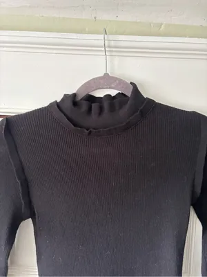 Pink Lily Black Ribbed Ruffled Mock Neck Sweater thumbnail 3