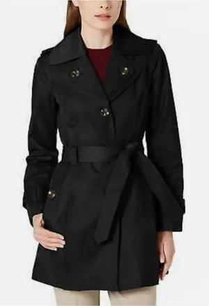 Fog by London Fog‎ Belted Removable Hooded Trench Coat in Black Size Small thumbnail 1