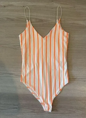 Orange and White Striped Bodysuit Size XS thumbnail 1