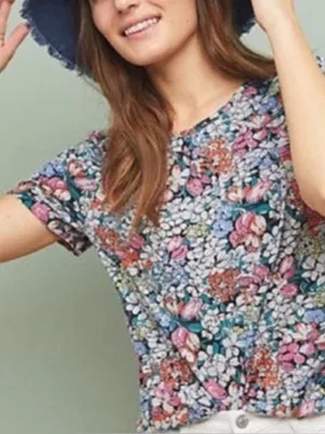 Anthropologie Conversations Floral Short Sleeve Modal Cotton Top thumbnail 1