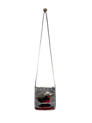 Handmade Wool Mexican Mini Crossbody Bag Gray One Size Coastal Festival Hippie thumbnail 2