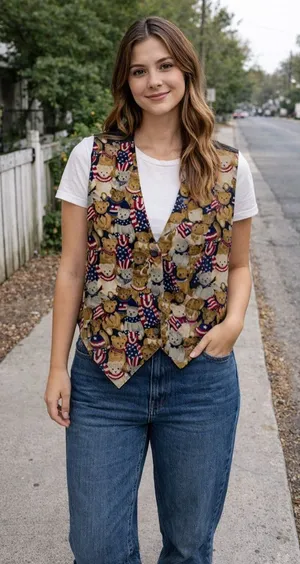 Vintage 80s 90s Patriotic Teddy Bear Vest thumbnail 1