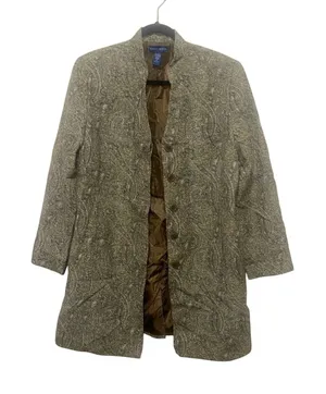 Karen Scott Paisley Print Button‎ Front Jacket Career Office Coat Size 14 thumbnail 1