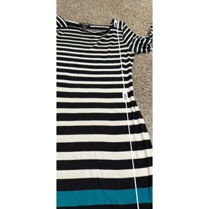 White House Black Market Striped Boat Neck Sheath Dress Black White Teal Medium thumbnail 7
