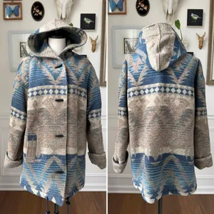 Vintage Braetan Southwestern Navajo Blanket Print Wool Blend Hooded Duffle Coat thumbnail 2