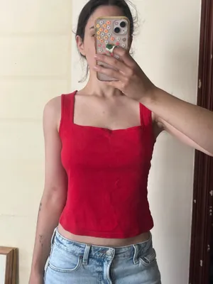 Moda Red Square Neck Sleeveless Top  thumbnail 1