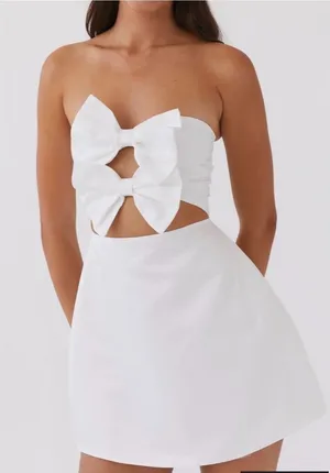 Peppermayo Girl Crush White Strapless Bow Cutout Mini Dress NWT thumbnail 1