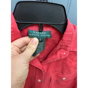 Lauren Ralph Lauren Red 100% Linen Roll Tab Button Down Shirt Small thumbnail 3