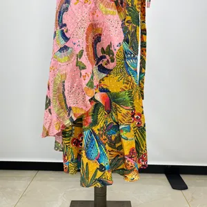 NWOT Farm Rio Cotton Floral Midi Wrap Skirt Pink and Yellow Size M thumbnail 4