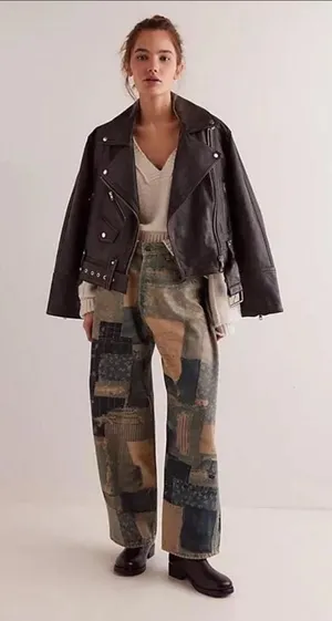 Free People Illusions Patchwork Barrel Jeans- size 28 thumbnail 1