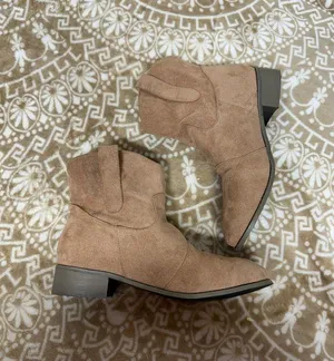 Suede like Ankle Western Boots in Tan - Women's Stylish Comfort thumbnail 1