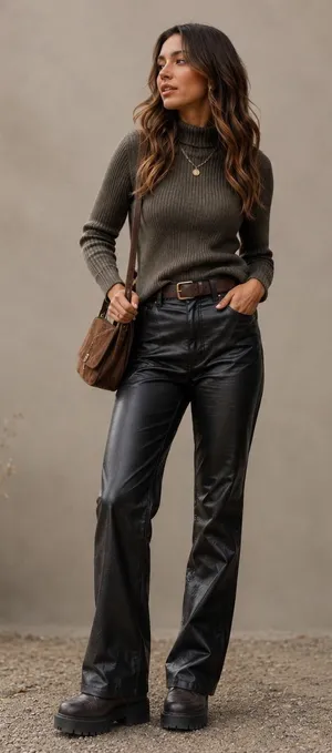 Zara Black Faux Leather Straight Leg Pants Womens Size 6‎ 5-Pocket Trousers thumbnail 1