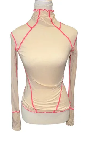 Free People Movement Sheer high mock neck top with hot pink detailing thumbnail 1