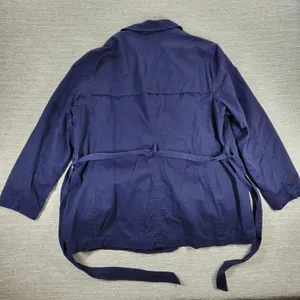Gap Belted Trench Jacket Womens XXL Navy Blue Cotton Lined Double Breasted thumbnail 6