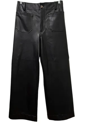 Anthropologie Maeve Colette Black Faux Leather Cropped Wide Leg Pants 30 thumbnail 1