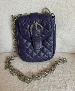 MAXX NEW YORK Leather Crossbody Bag Purple Diamond Quilted Silver Chain Strap thumbnail 1