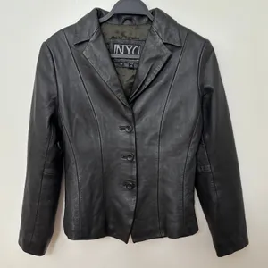 Vtg Black Leather Blazer Womens Sz S Jacket Biker Goth Grunge Baddie Western Y2K thumbnail 1