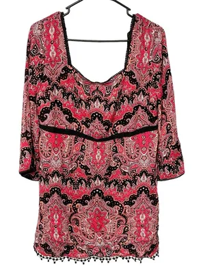 Free People Size 10 Pink‎ Paisley Crotchet Trim Floral Tunic Dress thumbnail 1
