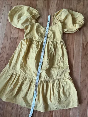 Billabong 100% Cotton Butter Yellow Puff Sleeve Babydoll Mini Dress Small Beach thumbnail 5