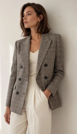 ZARA Gray Plaid Double Breasted Blazer Size XS Minimalist Academia Preppy Chic thumbnail 1