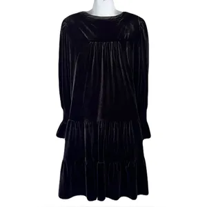Pomander Place Black Velvet ‘Kenzo’ V Neck Tiered Long Sleeve Dress, Size XL thumbnail 10