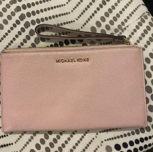 Michael Kors genuine leather soft pink large zip clutch wristlet thumbnail 1
