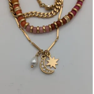 LOFT Festive Layered Necklace Bracelet Set Pink Gold Orange Star Moon Celestial thumbnail 4