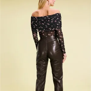 AFRM Black Floral Off the Shoulder Mesh Top MEDIUM Ruched Sheer Bodycon Pink $68 thumbnail 3