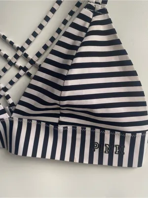PINK Victoria’s Secret black white striped strappy bralette athletic sport bra S thumbnail 2