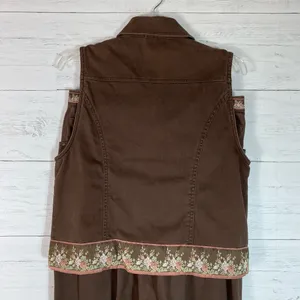 Vintage Susan Bristol Women’s Brown Corduroy Vest&pants set Floral Embroidery M thumbnail 5