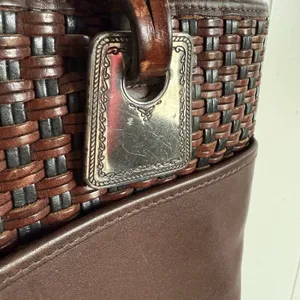 Brighton Brown Leather Basket Weave Design Tote Handbag Purse‎ Vintage thumbnail 11