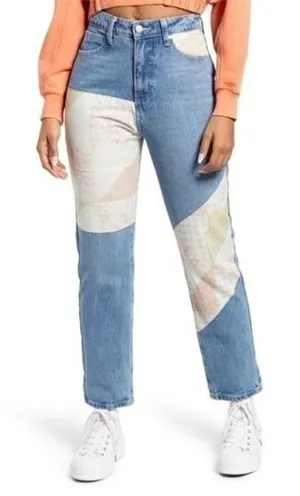 BP. Quilt Patchwork Tapered High Rise Denim Blue‎ Jeans Size 29 NWT thumbnail 1