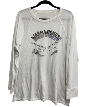 Aerie‎ Warm Wishes Graphic Long Sleeve Tee L White Mountain Graphic Lounge Top thumbnail 1