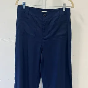 LOFT The Palmer Wide Leg Pants Navy Blue Linen Blend High Rise Cropped Size 8 thumbnail 3