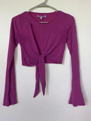 Urban Outfitters Purple Cut-Out Long Cropped Sleeve Top M thumbnail 1