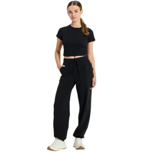 Womens Washed Jersey Cropped Short Sleeve Top JoyLab Black medium athletic shirt thumbnail 3