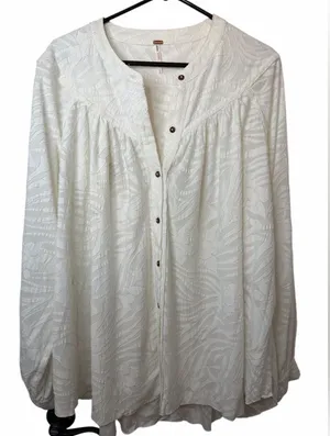 Free People Can't Stop Dreaming Oversized White Button Down Flowy Tunic Top thumbnail 1