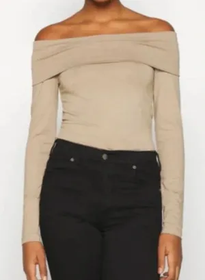 NWT Vero Moda Tan Silver Mink Panda Off The Shoulder Long Sleeve Top Small v6x thumbnail 1