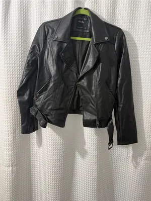 Elodie Women’s Black Faux Leather Moto Biker Jacket Women's Zip Front Size XS thumbnail 2