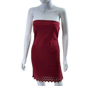 Susana Monaco‎ Burgundy Bandage Strapless Mini Dress Laser Cut Scallop Hem Small thumbnail 11