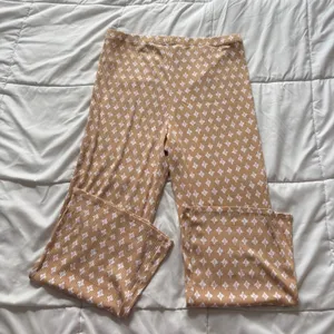 Aerie Ribbed Pajama Pants XL Tan White Diamond Print Wide Leg Lounge Bottoms thumbnail 6