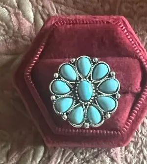 Women’s Stainless Steel Silver Faux Turquoise Ring Size 7 thumbnail 1