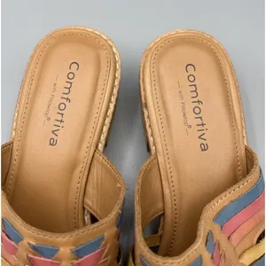 Comfortiva Woven Leather Mules Size 8.5 Huarache Slip on Shoes Heels Butter Mom thumbnail 3