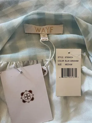 WAYF Blue White Gingham Wrap Ruffle Hi Low Midi Dress NWT M Cottagecore thumbnail 11