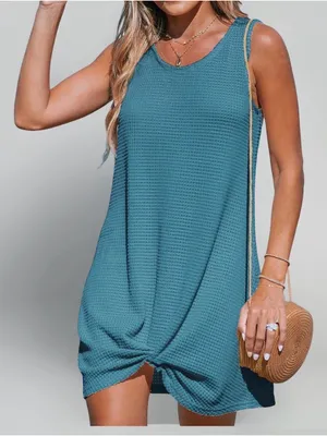 Cupshe Woman’s M Sleeveless Waffle Knit Swimsuit Cover Up, Dress Knot Twist Tie thumbnail 1