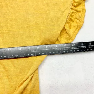 Max Studio Tie Front Ruffle Sleeve Top Women L Yellow Button Up Slub Knit Size L thumbnail 2