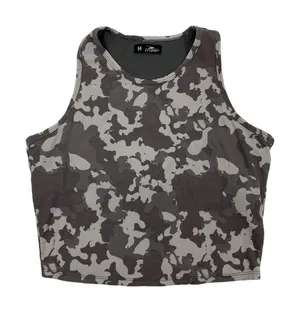 Crane Crop Top Medium Gray Camo Sports Bra Built In Activewear thumbnail 1