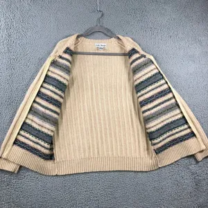 Vtg Croft & Barrow‎ Sweater Women XL 100% Wool Knit Zip Front Striped Beige thumbnail 4