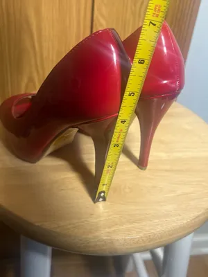 Classic Patent Peep-Toe High Heels in Red thumbnail 6