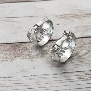 Vintage Clip On Earrings 7/8" Silver Tone Chunky Hoops with Cut Out thumbnail 3